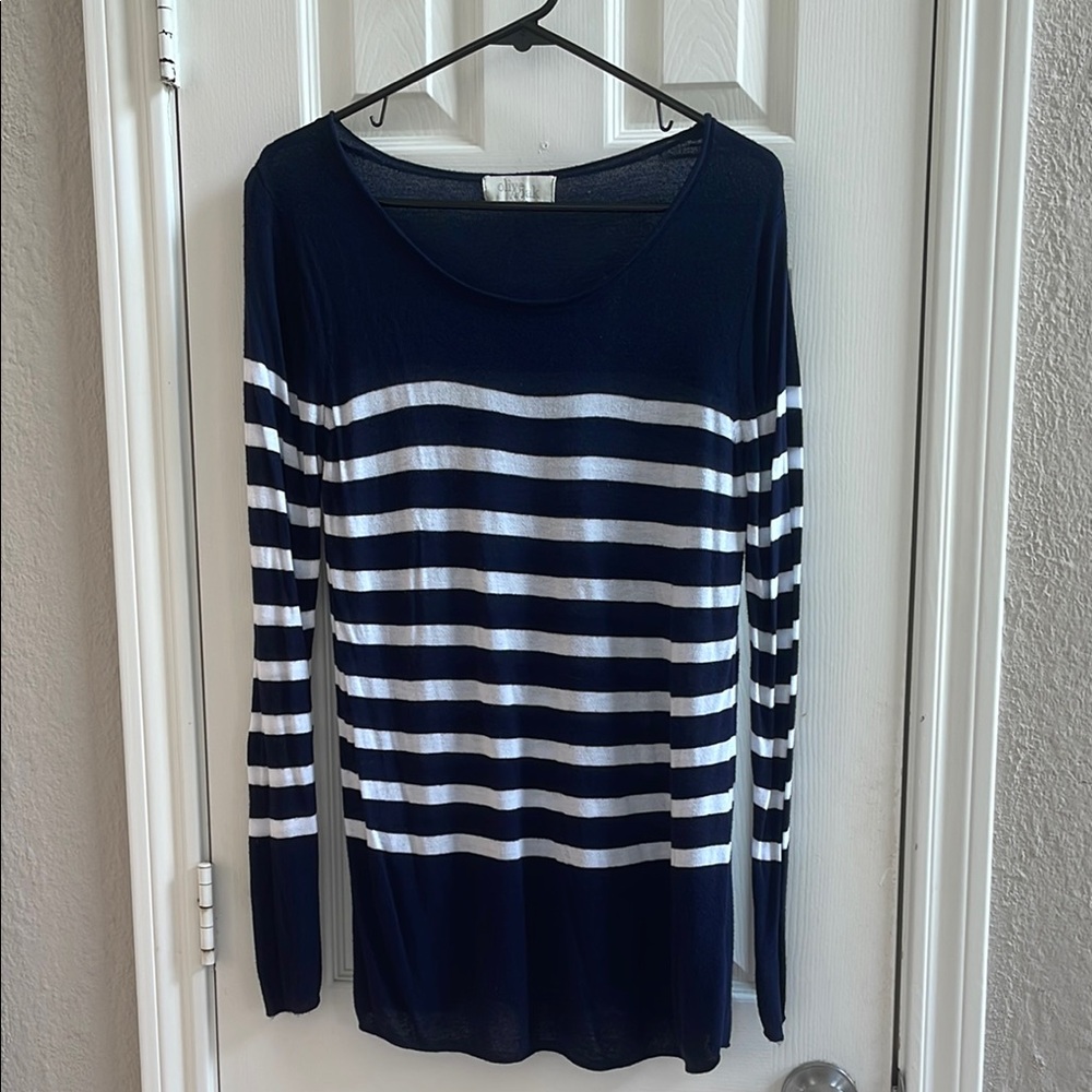Olive & Oak Women's Navy White Striped Long Sleeve Lightweight Sweater Top Sz S
